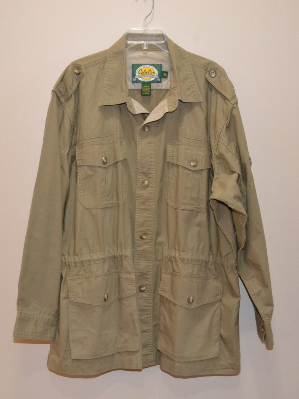 Cabelas Safari Series Field Jacket Khaki Map Lining Mens 2XL Gorpcore DadCore